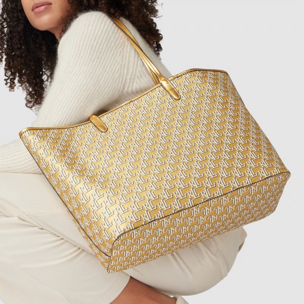 Lauren Ralph Lauren Monogram Shopper Tote – Gold -NWT